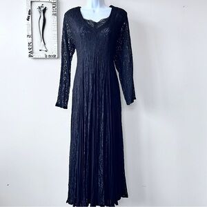 Vintage 90s Starina Whimsigoth Romantic Lace Midi Black Dress Size M